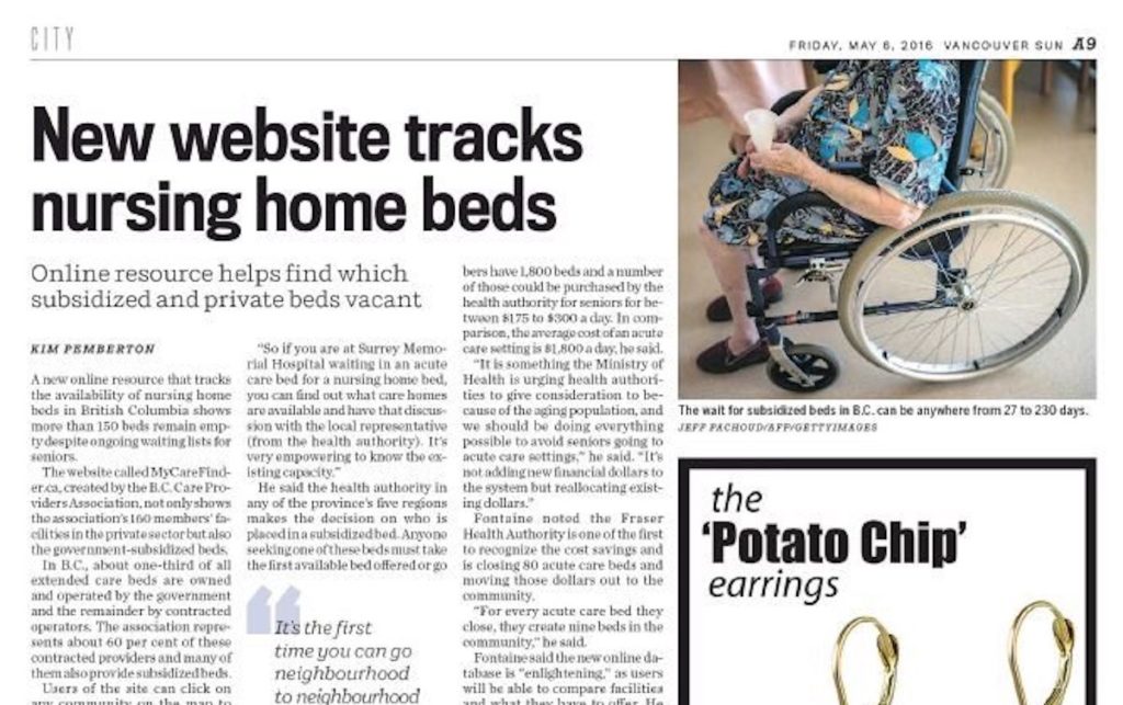 MyCareFinder.ca Featured in the Vancouver Sun